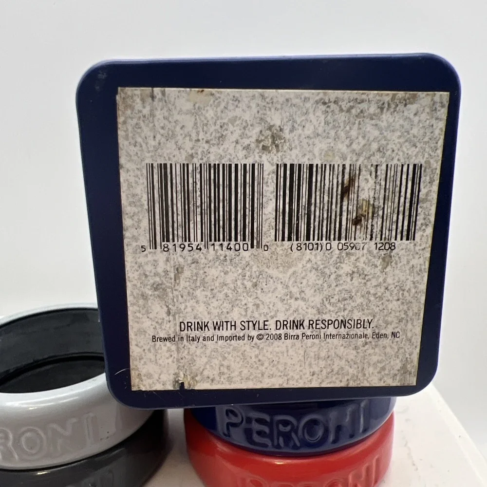 2008 Peroni Adornare Ceramic Drink Marker Set 6 Bottle Rings Box Barware
